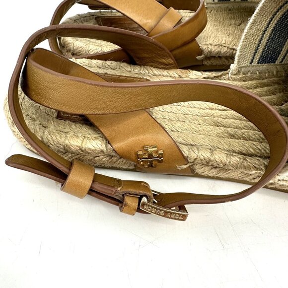 Tory Burch Stretch-Canvas Espadrille Sandal Awning‎ Ivory/Blue Size 8.5 - Picture 6 of 12